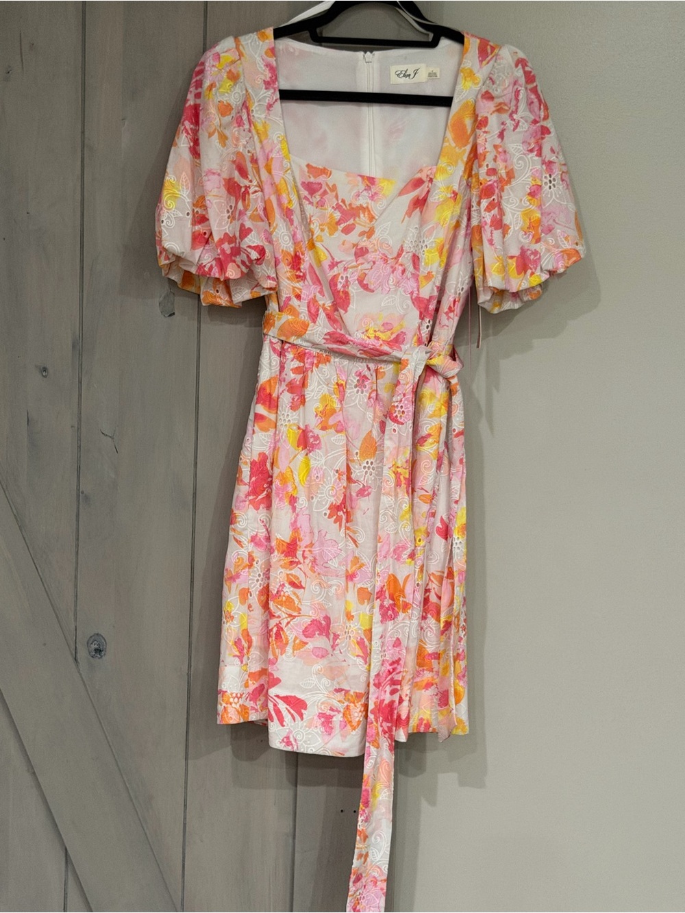 Eliza J Pink & Yellow Floral Square-Neck Tie-Waist Mini Dress